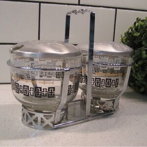 Vintage Libbey Silver, Black & Gold Glass Condiment Set